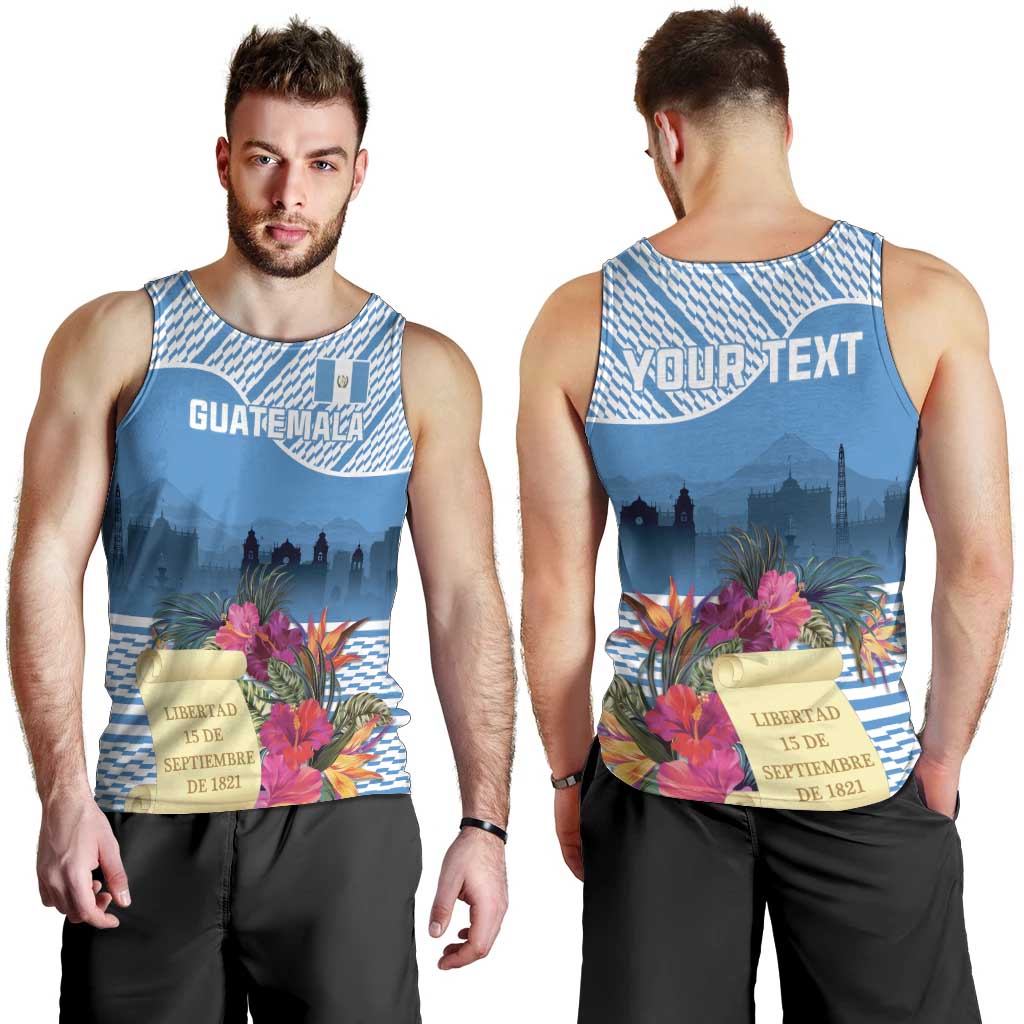 Personalized Guatemala Independence Day Men Tank Top With Tropical Flower - Wonder Print Shop