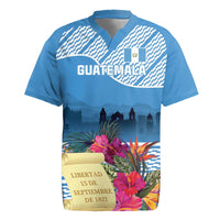 Personalized Guatemala Independence Day Rugby Jersey With Tropical Flower - Wonder Print Shop