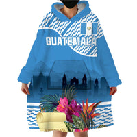 Personalized Guatemala Independence Day Wearable Blanket Hoodie With Tropical Flower - Wonder Print Shop