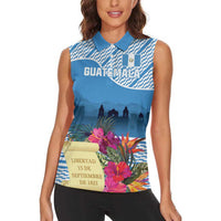 Personalized Guatemala Independence Day Women Sleeveless Polo Shirt With Tropical Flower - Wonder Print Shop