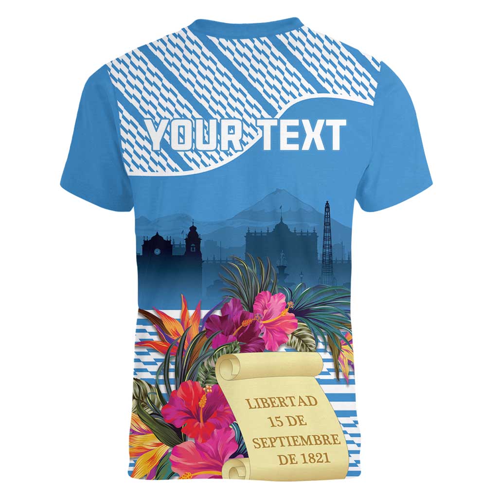 Personalized Guatemala Independence Day Women V-Neck T-Shirt With Tropical Flower - Wonder Print Shop