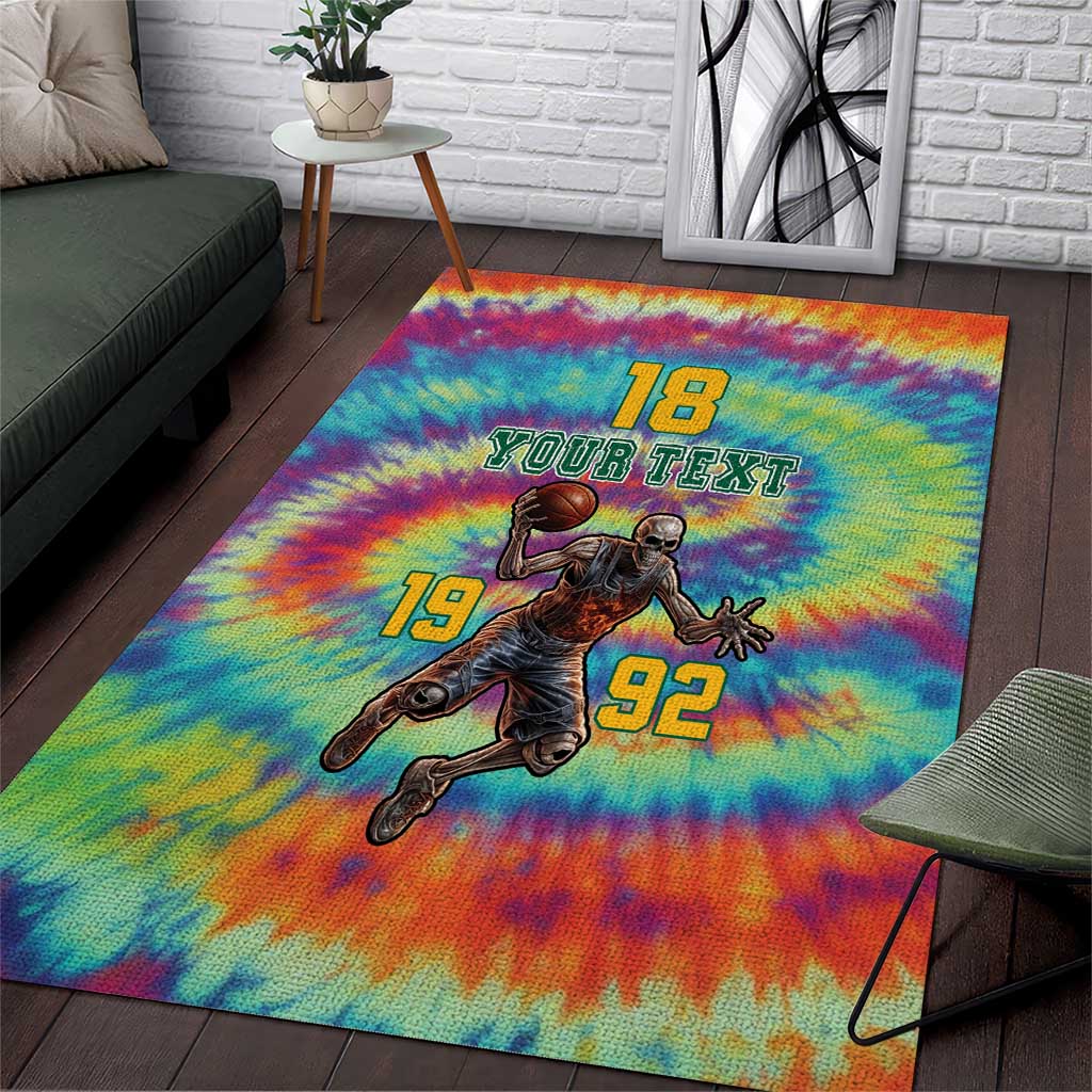 Custom Lithuania Basketball Skeleton 1992 Area Rug Tie Dye Pattern - Wonder Print Shop