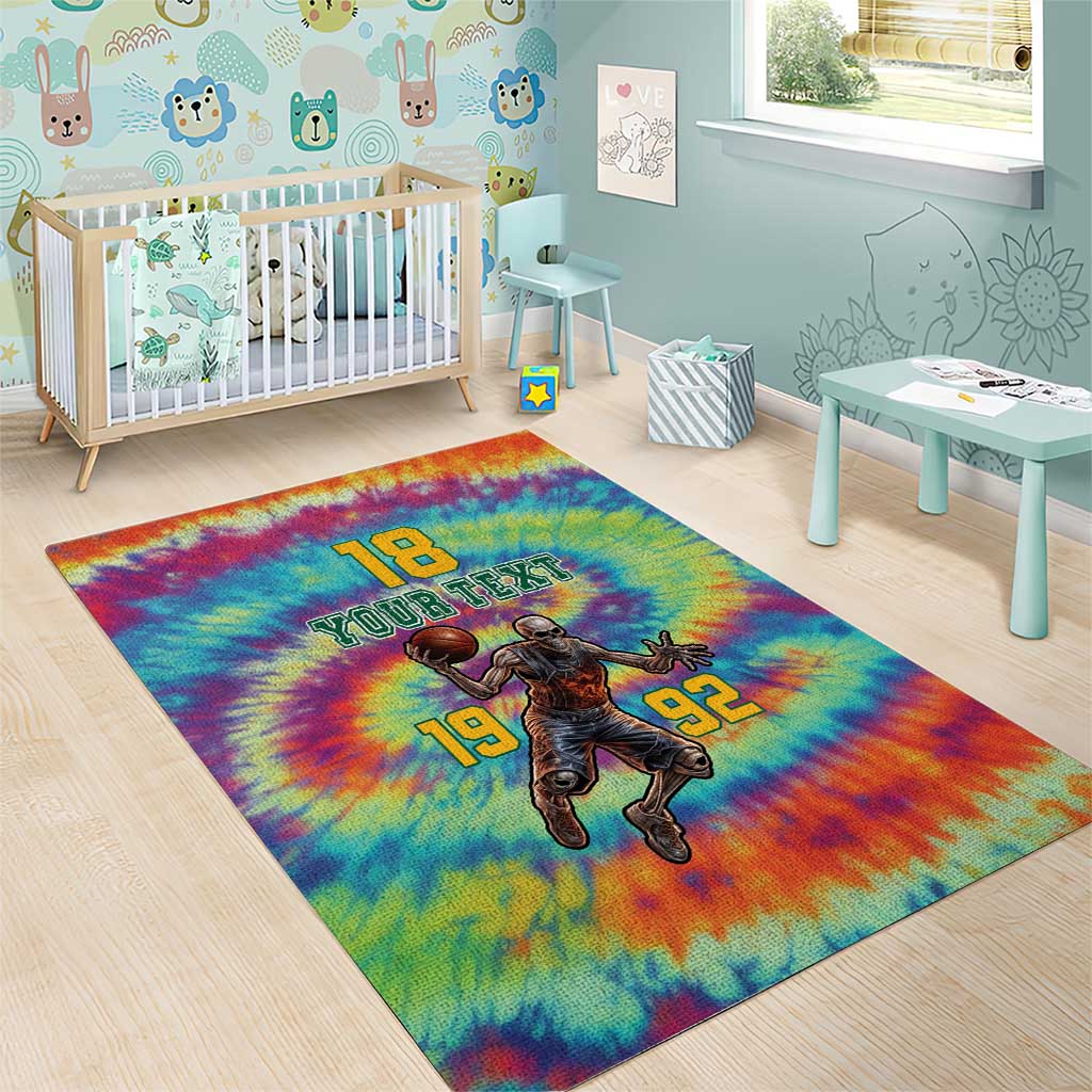 Custom Lithuania Basketball Skeleton 1992 Area Rug Tie Dye Pattern - Wonder Print Shop