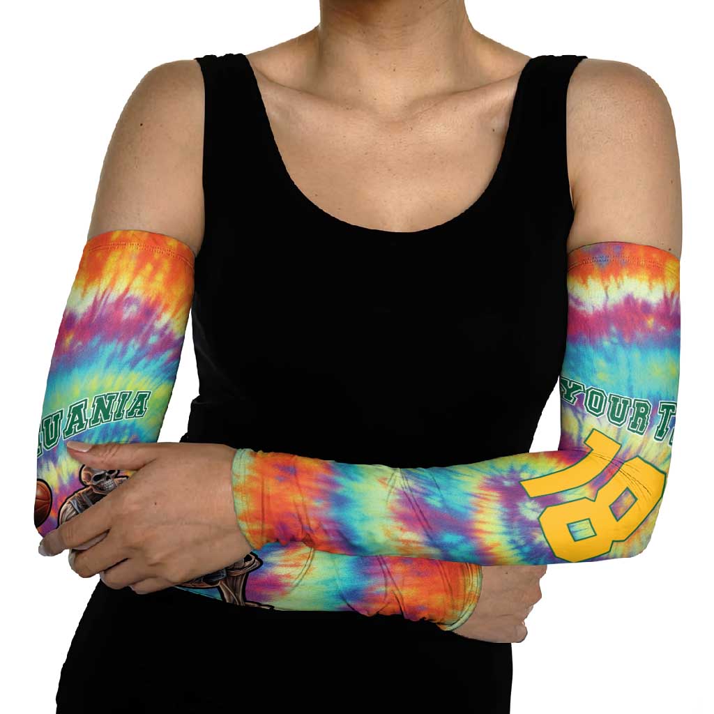 Custom Lithuania Basketball Skeleton 1992 Arm Sleeves Tie Dye Pattern - Wonder Print Shop