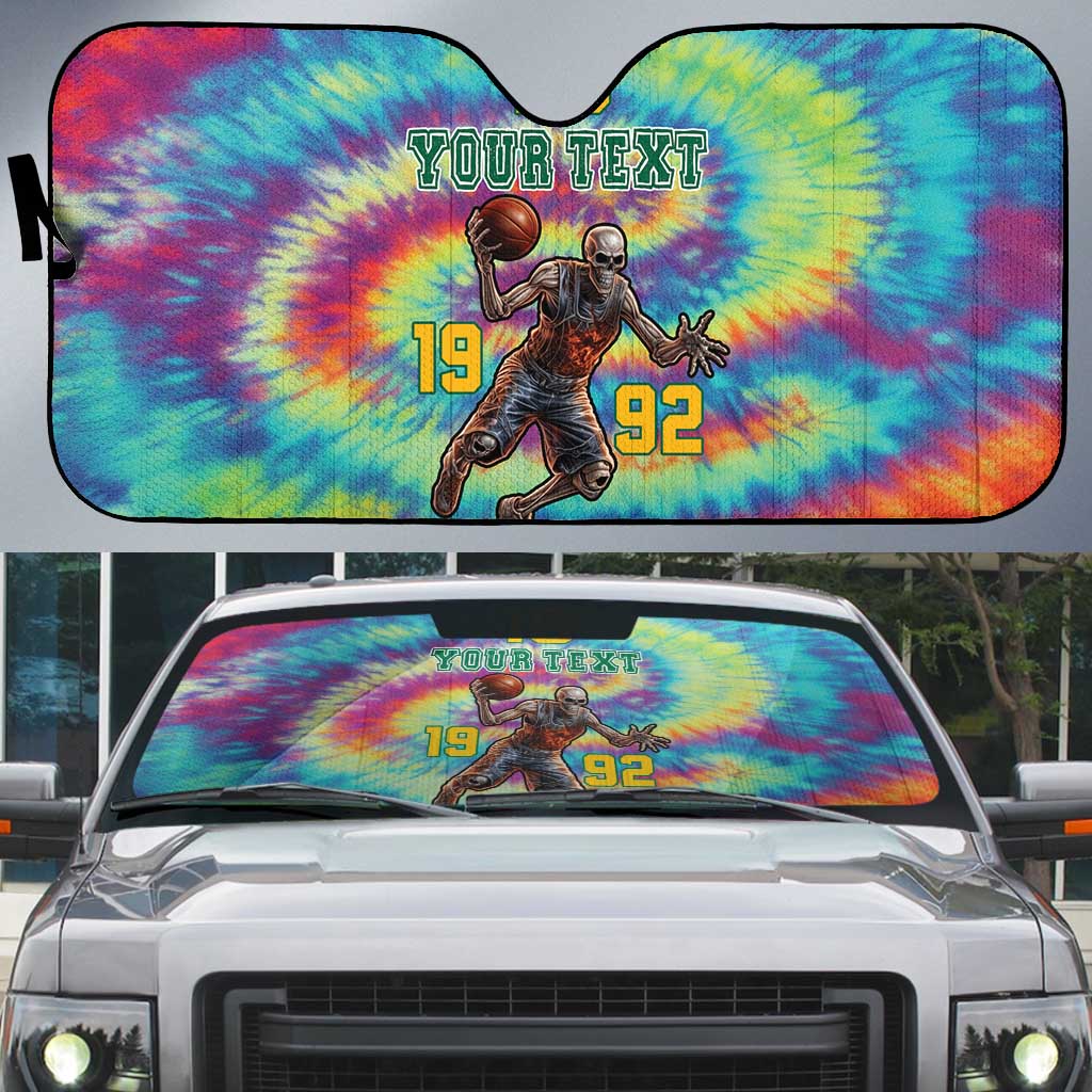 Custom Lithuania Basketball Skeleton 1992 Auto Sun Shade Tie Dye Pattern - Wonder Print Shop