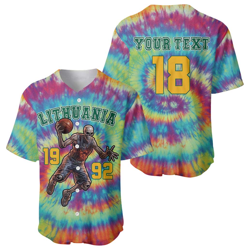 Custom Lithuania Basketball Skeleton 1992 Baseball Jersey Tie Dye Pattern - Wonder Print Shop