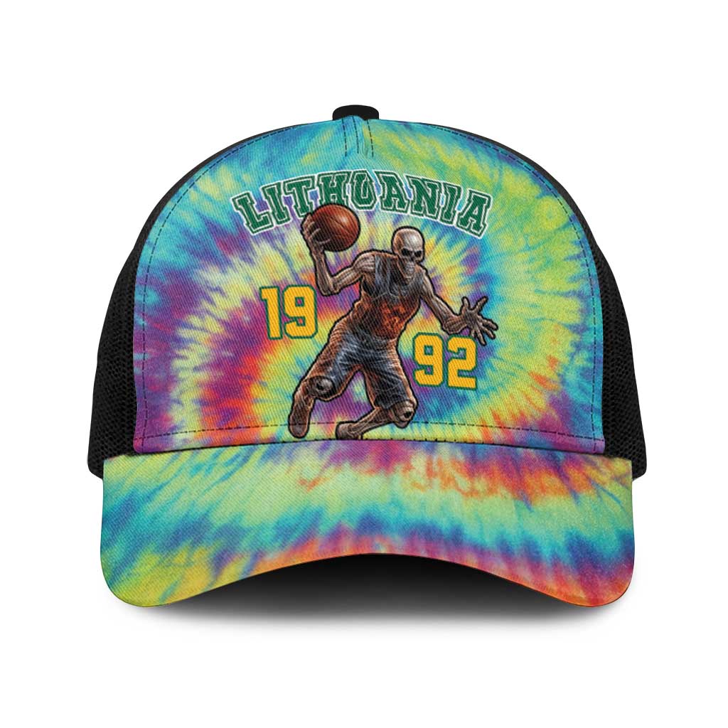 Lithuania Basketball Skeleton 1992 Baseball Net Cap Tie Dye Pattern - Wonder Print Shop