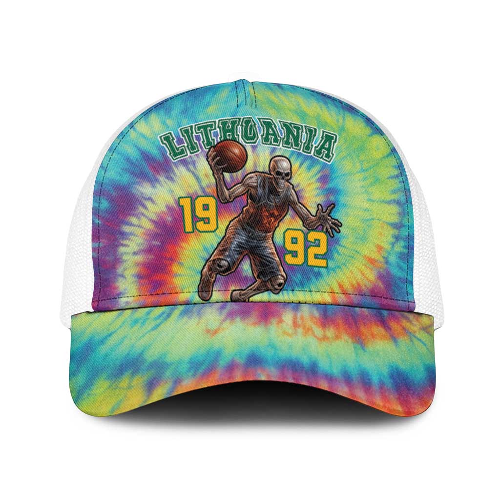 Lithuania Basketball Skeleton 1992 Baseball Net Cap Tie Dye Pattern - Wonder Print Shop