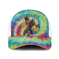 Lithuania Basketball Skeleton 1992 Baseball Net Cap Tie Dye Pattern - Wonder Print Shop