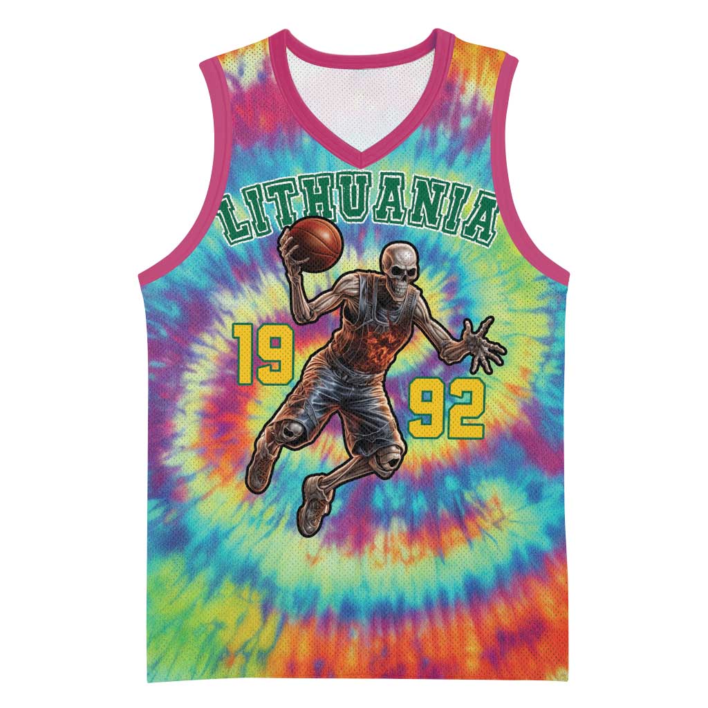 Custom Lithuania Basketball Skeleton 1992 Basketball Jersey Tie Dye Pattern - Wonder Print Shop