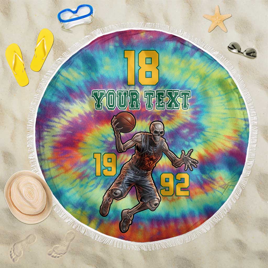 Custom Lithuania Basketball Skeleton 1992 Beach Blanket Tie Dye Pattern - Wonder Print Shop