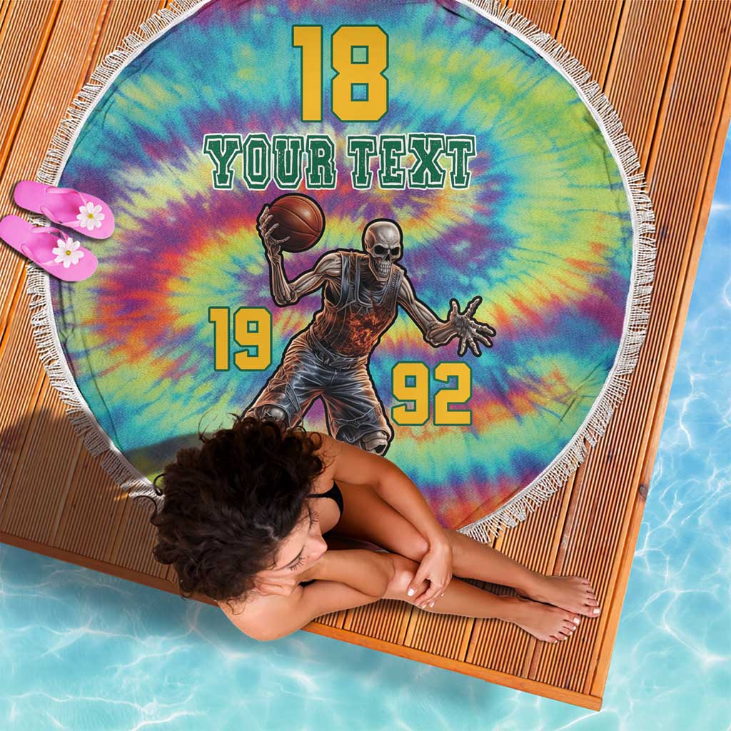 Custom Lithuania Basketball Skeleton 1992 Beach Blanket Tie Dye Pattern - Wonder Print Shop