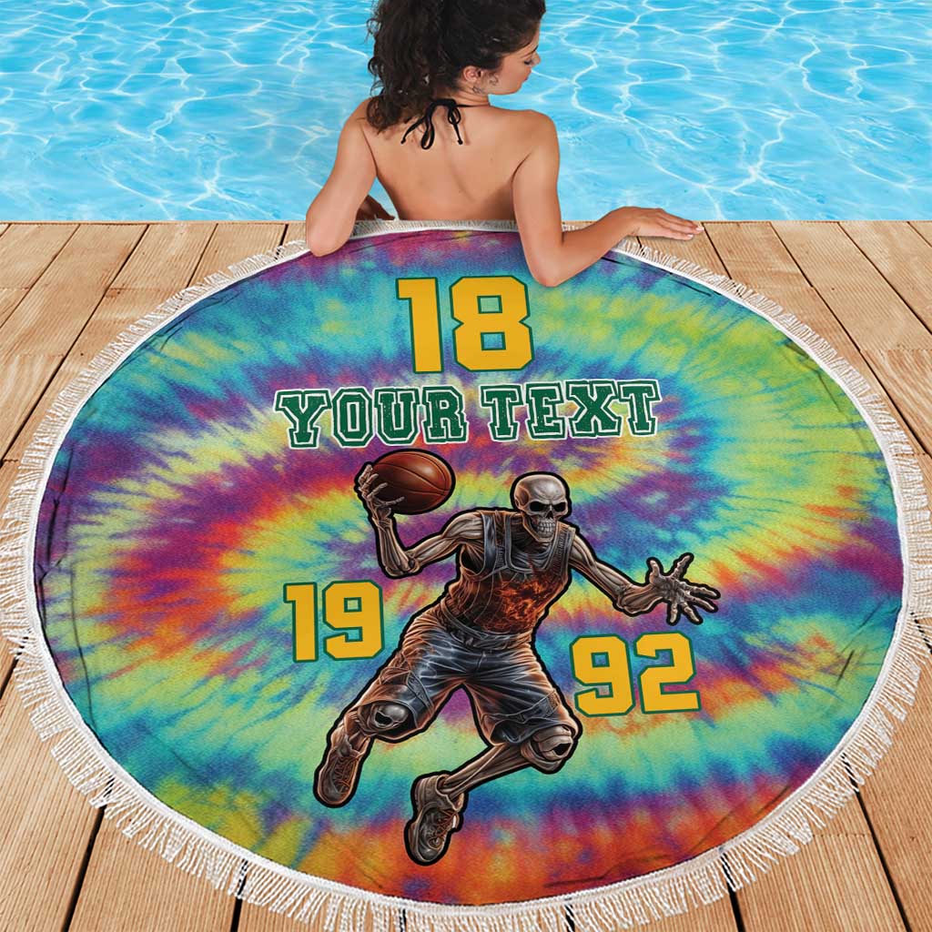 Custom Lithuania Basketball Skeleton 1992 Beach Blanket Tie Dye Pattern - Wonder Print Shop