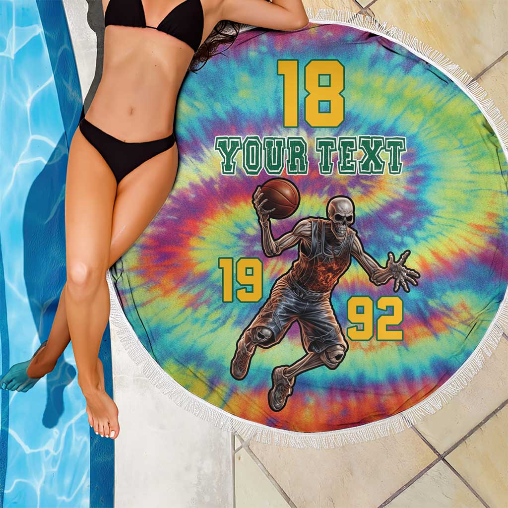 Custom Lithuania Basketball Skeleton 1992 Beach Blanket Tie Dye Pattern - Wonder Print Shop