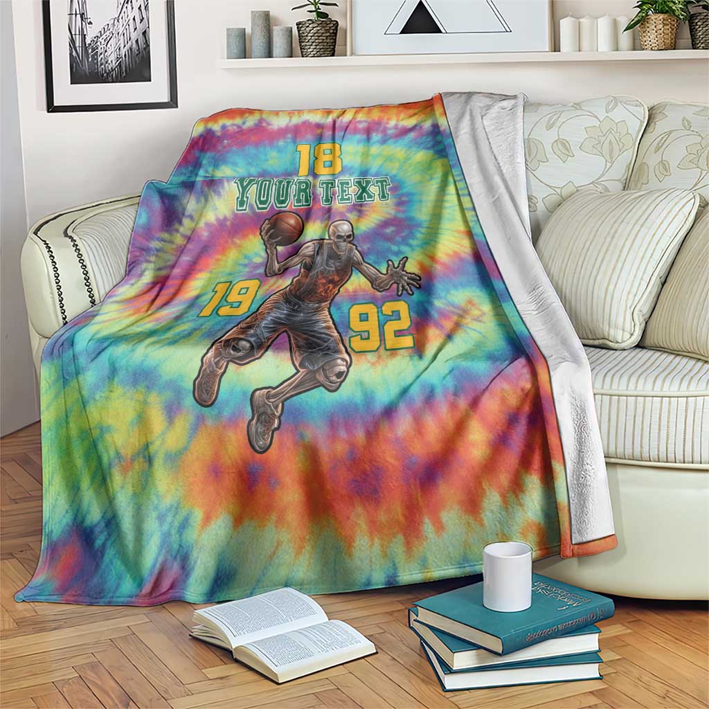 Custom Lithuania Basketball Skeleton 1992 Blanket Tie Dye Pattern - Wonder Print Shop