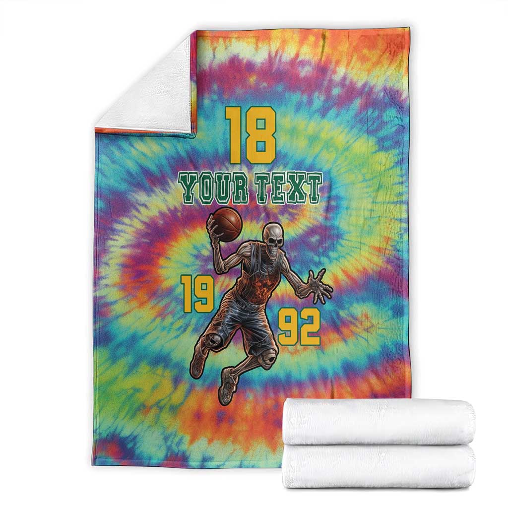 Custom Lithuania Basketball Skeleton 1992 Blanket Tie Dye Pattern - Wonder Print Shop