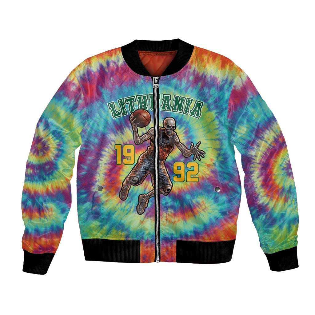 Custom Lithuania Basketball Skeleton 1992 Bomber Jacket Tie Dye Pattern - Wonder Print Shop