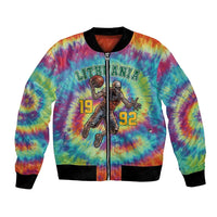 Custom Lithuania Basketball Skeleton 1992 Bomber Jacket Tie Dye Pattern - Wonder Print Shop