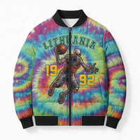 Custom Lithuania Basketball Skeleton 1992 Bomber Puffer Jacket Tie Dye Pattern - Wonder Print Shop