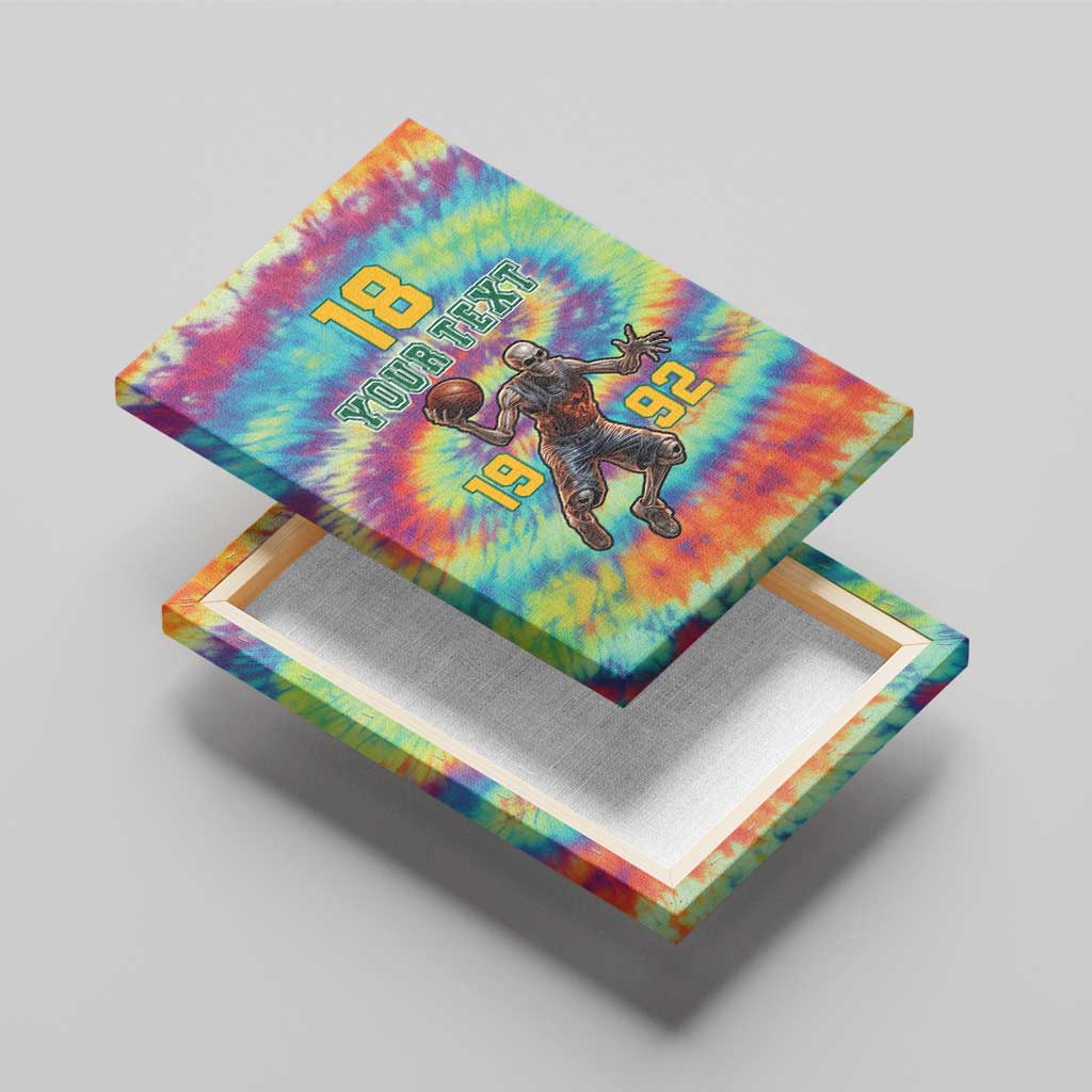 Custom Lithuania Basketball Skeleton 1992 Canvas Wall Art Tie Dye Pattern - Wonder Print Shop