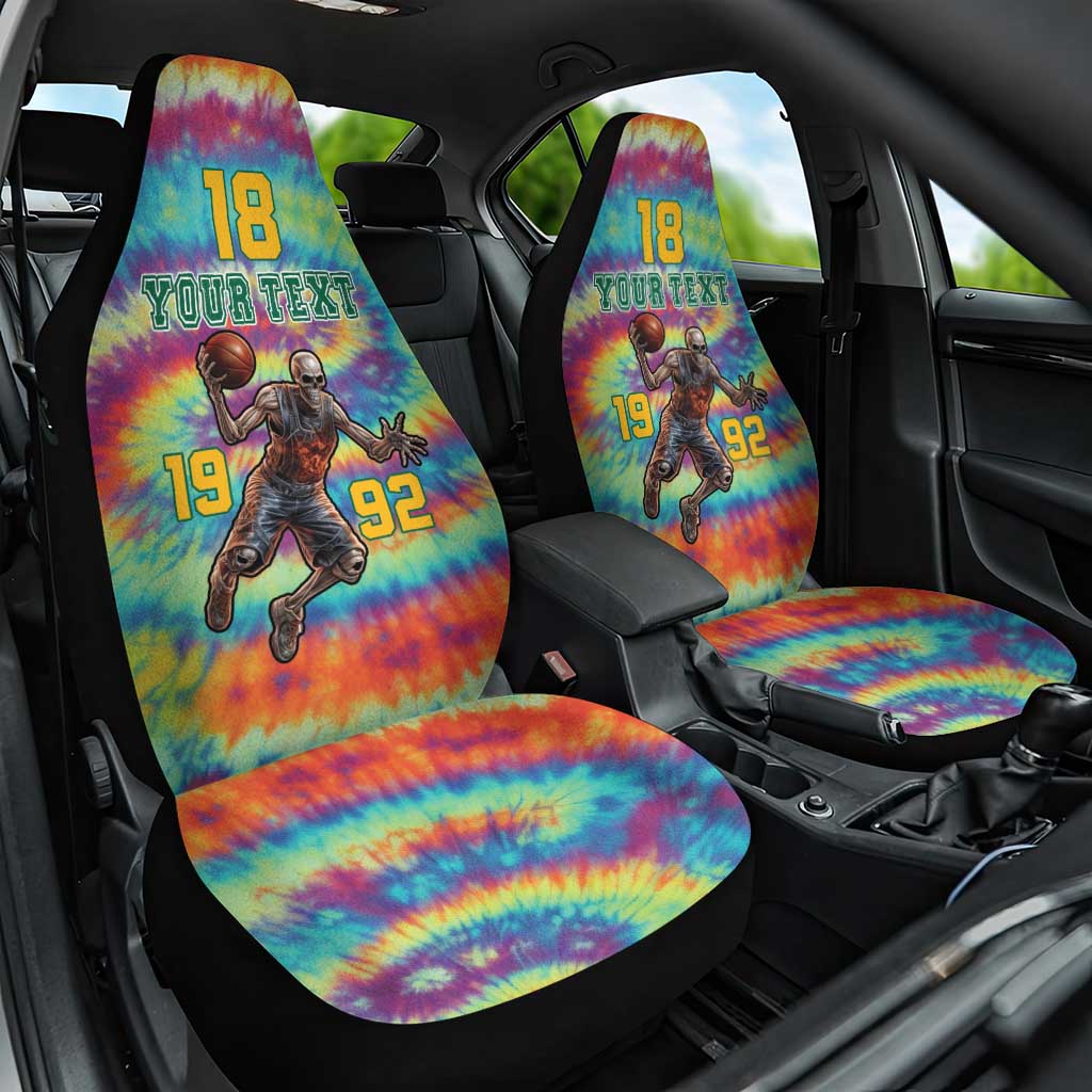 Custom Lithuania Basketball Skeleton 1992 Car Seat Cover Tie Dye Pattern - Wonder Print Shop