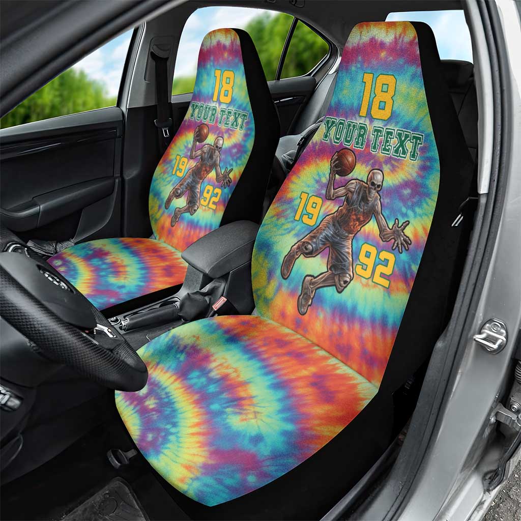 Custom Lithuania Basketball Skeleton 1992 Car Seat Cover Tie Dye Pattern - Wonder Print Shop