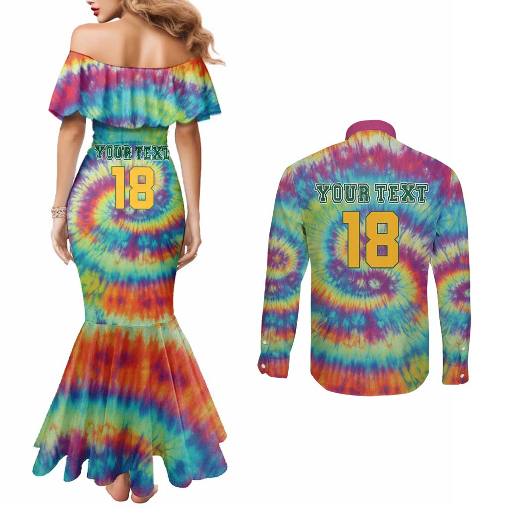 Custom Lithuania Basketball Skeleton 1992 Couples Matching Mermaid Dress and Long Sleeve Button Shirt Tie Dye Pattern - Wonder Print Shop
