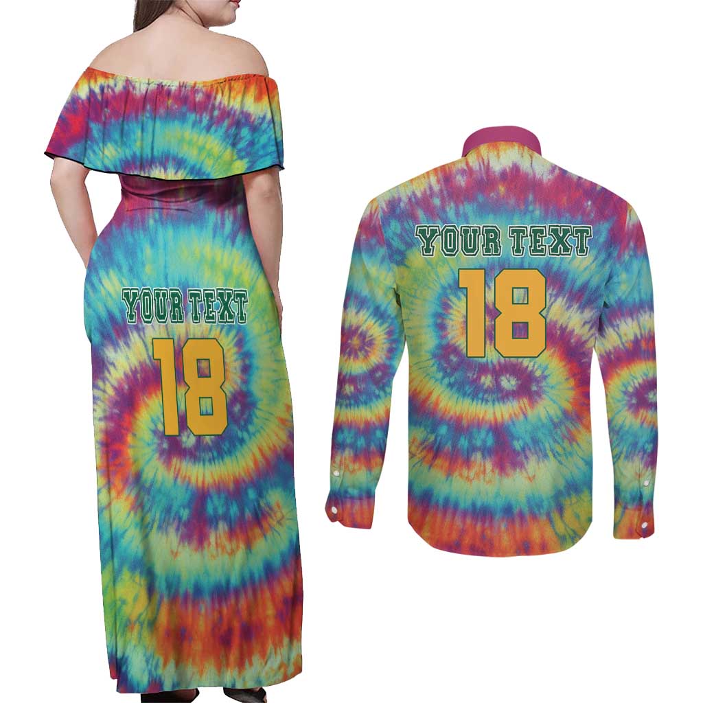 Custom Lithuania Basketball Skeleton 1992 Couples Matching Off Shoulder Maxi Dress and Long Sleeve Button Shirt Tie Dye Pattern - Wonder Print Shop