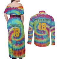 Custom Lithuania Basketball Skeleton 1992 Couples Matching Off Shoulder Maxi Dress and Long Sleeve Button Shirt Tie Dye Pattern - Wonder Print Shop