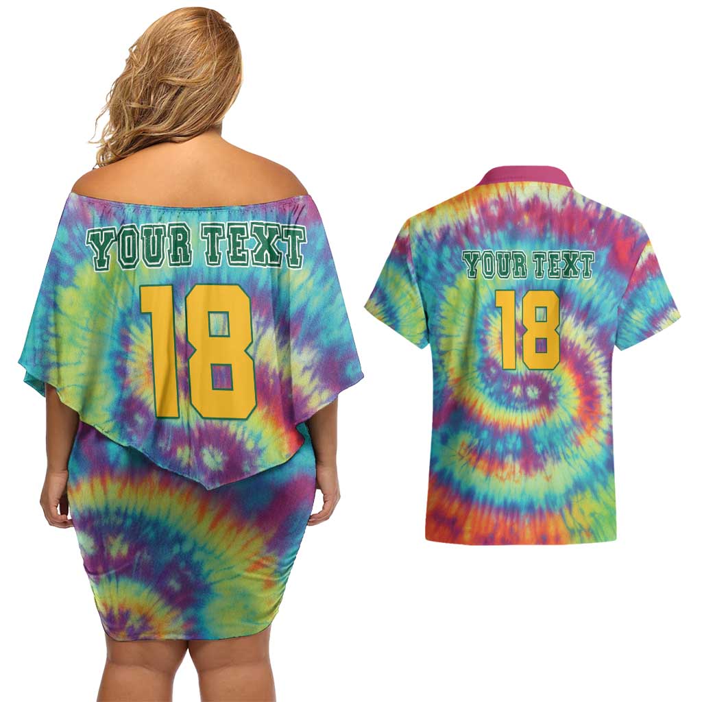 Custom Lithuania Basketball Skeleton 1992 Couples Matching Off Shoulder Short Dress and Hawaiian Shirt Tie Dye Pattern - Wonder Print Shop
