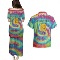 Custom Lithuania Basketball Skeleton 1992 Couples Matching Puletasi and Hawaiian Shirt Tie Dye Pattern - Wonder Print Shop