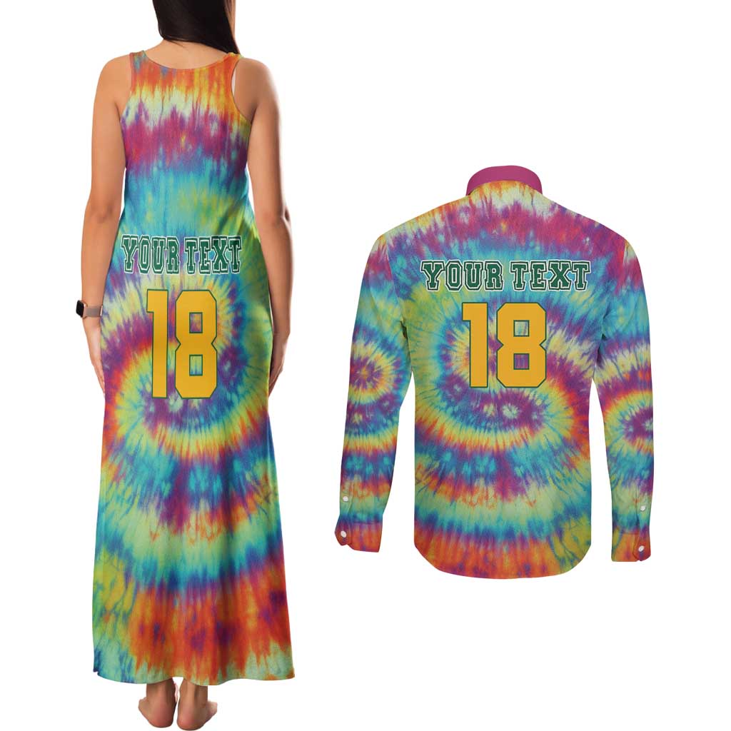 Custom Lithuania Basketball Skeleton 1992 Couples Matching Tank Maxi Dress and Long Sleeve Button Shirt Tie Dye Pattern - Wonder Print Shop