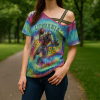 Custom Lithuania Basketball Skeleton 1992 Cross Shoulder Shirt Tie Dye Pattern - Wonder Print Shop
