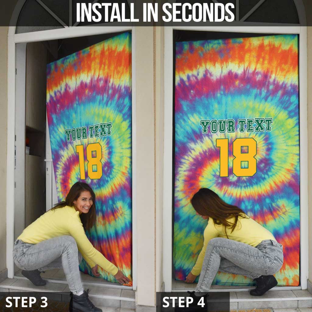 Custom Lithuania Basketball Skeleton 1992 Door Cover Tie Dye Pattern - Wonder Print Shop