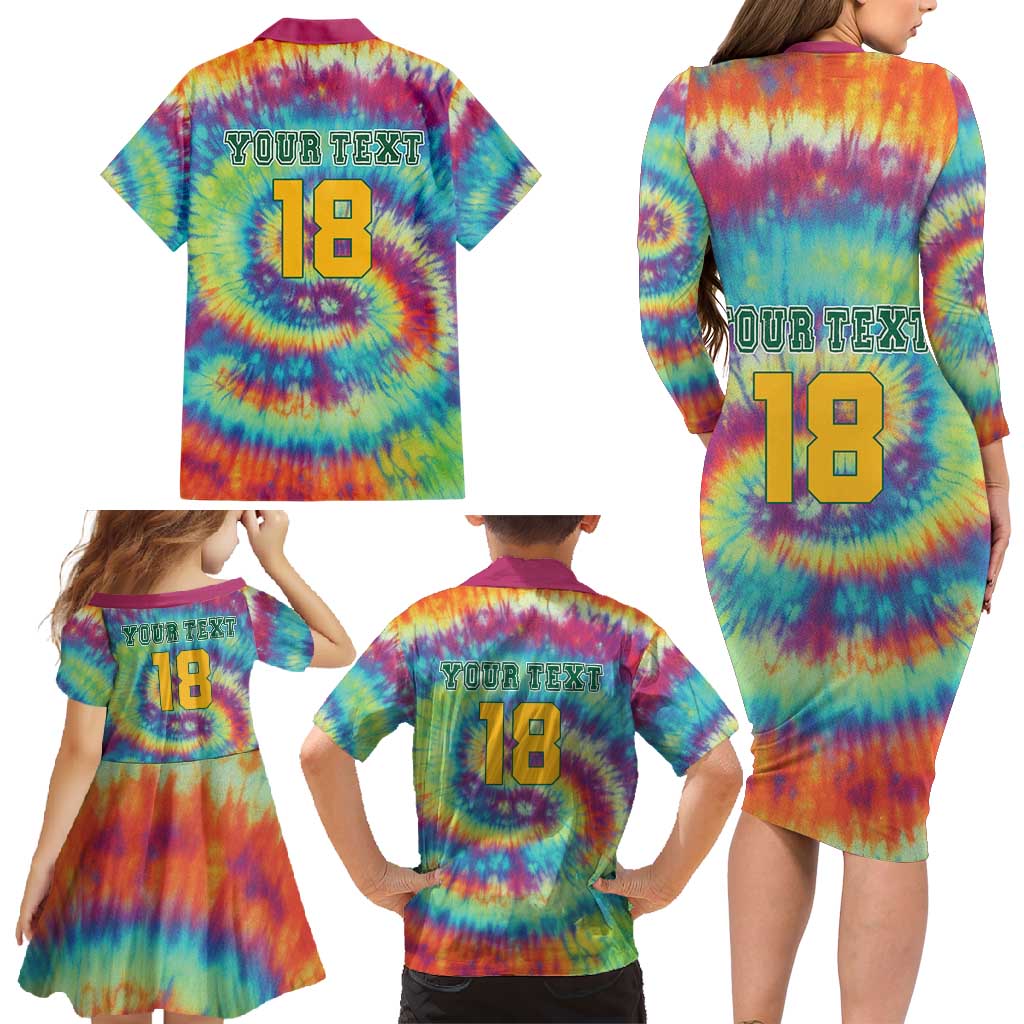 Custom Lithuania Basketball Skeleton 1992 Family Matching Long Sleeve Bodycon Dress and Hawaiian Shirt Tie Dye Pattern - Wonder Print Shop