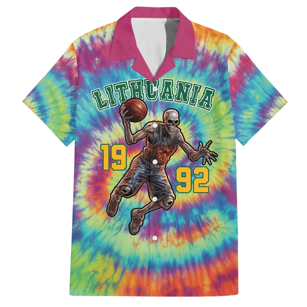 Custom Lithuania Basketball Skeleton 1992 Family Matching Long Sleeve Bodycon Dress and Hawaiian Shirt Tie Dye Pattern - Wonder Print Shop