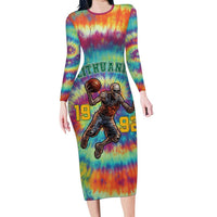 Custom Lithuania Basketball Skeleton 1992 Family Matching Long Sleeve Bodycon Dress and Hawaiian Shirt Tie Dye Pattern - Wonder Print Shop