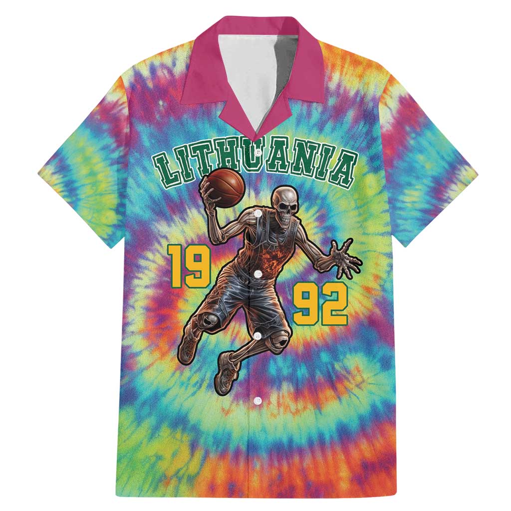 Custom Lithuania Basketball Skeleton 1992 Family Matching Mermaid Dress and Hawaiian Shirt Tie Dye Pattern - Wonder Print Shop