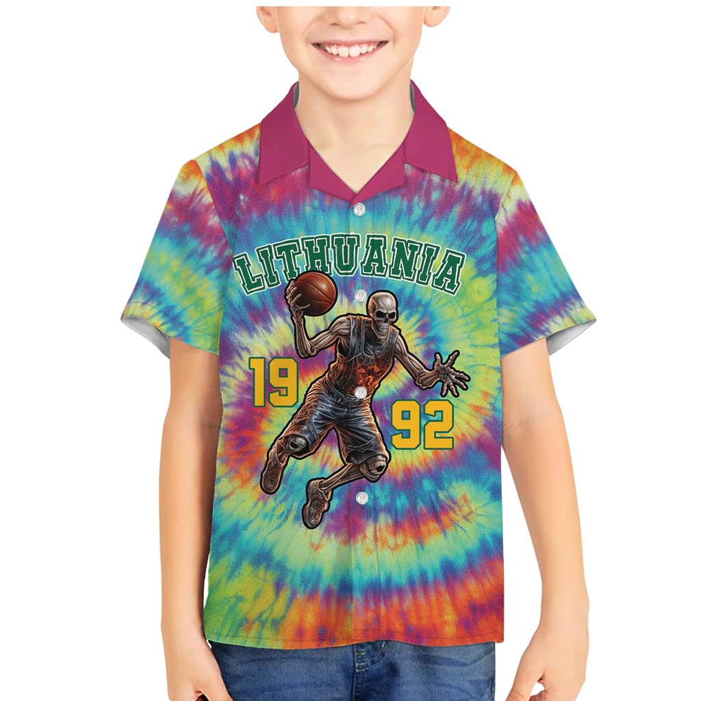 Custom Lithuania Basketball Skeleton 1992 Family Matching Mermaid Dress and Hawaiian Shirt Tie Dye Pattern - Wonder Print Shop