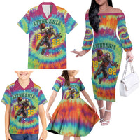 Custom Lithuania Basketball Skeleton 1992 Family Matching Off The Shoulder Long Sleeve Dress and Hawaiian Shirt Tie Dye Pattern - Wonder Print Shop