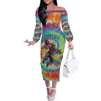 Custom Lithuania Basketball Skeleton 1992 Family Matching Off The Shoulder Long Sleeve Dress and Hawaiian Shirt Tie Dye Pattern - Wonder Print Shop