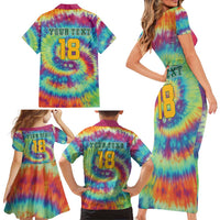 Custom Lithuania Basketball Skeleton 1992 Family Matching Short Sleeve Bodycon Dress and Hawaiian Shirt Tie Dye Pattern - Wonder Print Shop