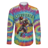 Custom Lithuania Basketball Skeleton 1992 Family Matching Short Sleeve Bodycon Dress and Hawaiian Shirt Tie Dye Pattern - Wonder Print Shop