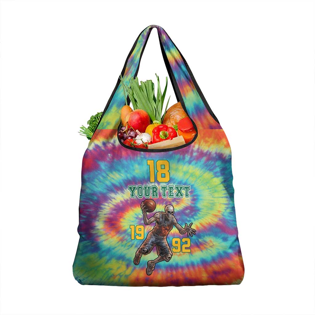 Custom Lithuania Basketball Skeleton 1992 Grocery Bag Tie Dye Pattern - Wonder Print Shop