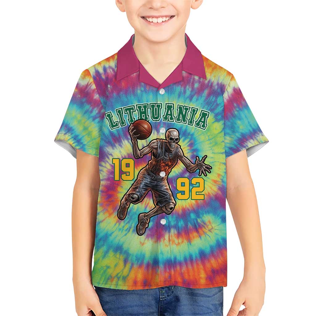 Custom Lithuania Basketball Skeleton 1992 Hawaiian Shirt Tie Dye Pattern - Wonder Print Shop