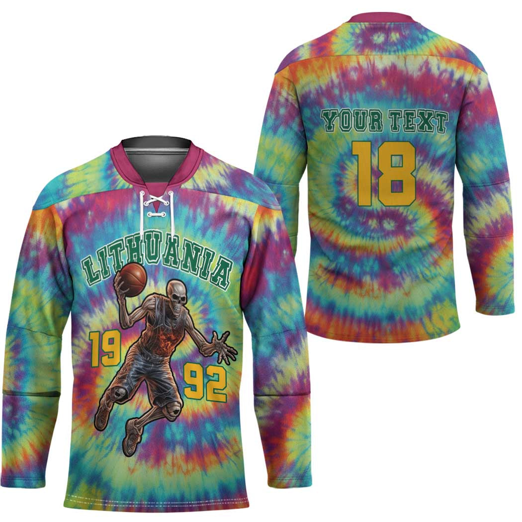 Custom Lithuania Basketball Skeleton 1992 Hockey Jersey Tie Dye Pattern - Wonder Print Shop