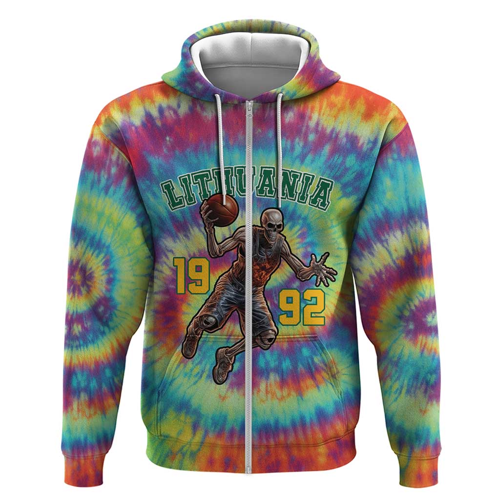 Custom Lithuania Basketball Skeleton 1992 Hoodie Tie Dye Pattern - Wonder Print Shop