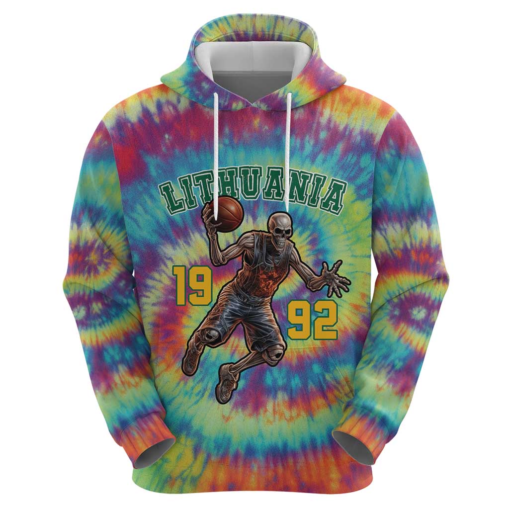 Custom Lithuania Basketball Skeleton 1992 Hoodie Tie Dye Pattern - Wonder Print Shop