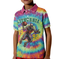 Custom Lithuania Basketball Skeleton 1992 Kid Polo Shirt Tie Dye Pattern - Wonder Print Shop