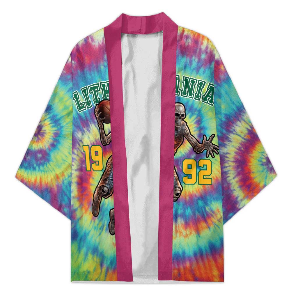 Custom Lithuania Basketball Skeleton 1992 Kimono Tie Dye Pattern - Wonder Print Shop